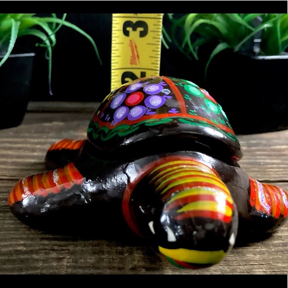 Tonala Mexican Folk Art Red Clay Pottery Hand Painted Turtle Trinket Box - Picture 4 of 14